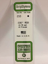 Evergreen Scale Models Styrene Rod .030in .08cm Diameter pkg(10) 210