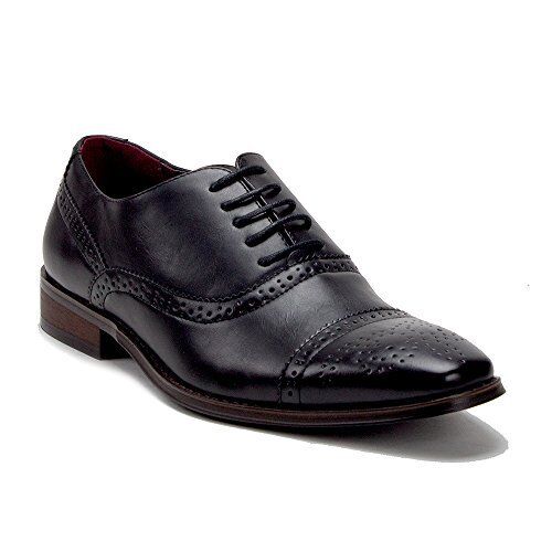 Men's VW152 Perforated Brogue Cap Toe Classic Lace Up Formal Oxfords Dress Shoes - Picture 4 of 14