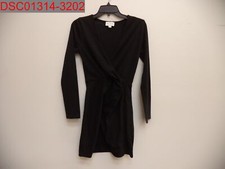 Pilling, Jun & Ivy Women's Black Front Knot V-Neck Long Sleeve Wrap Dress, XS