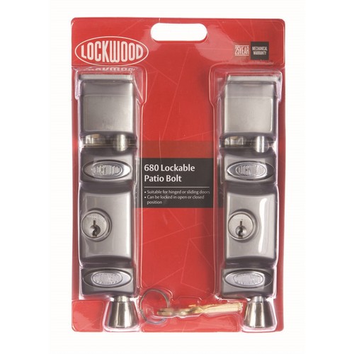 Lockwood 680 LOCKABLE PATIO DOOR BOLT Hinge/Sliding SATIN CHROME, 1pc