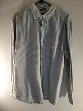 Chaps Long Sleeve White Checkered 100% Cotton Button Up Dress Shirt Size L