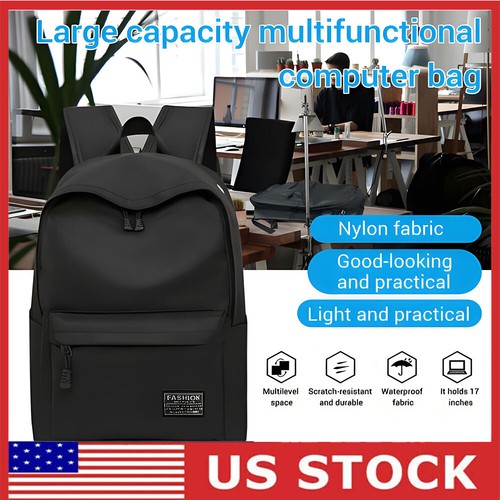 Men Women USB Backpack Bookbag School Travel Laptop Rucksack Shoulder Bag Black - Picture 11 of 11