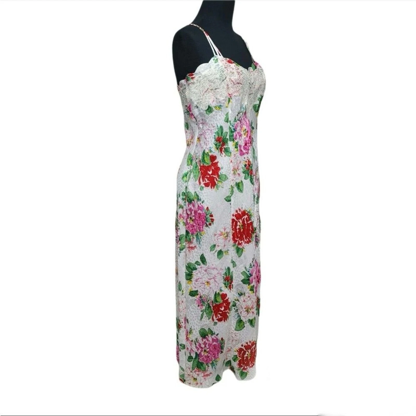 UNDERCOVER Abito da notte vintage Victoria Secret pizzo floreale raso slip chamise taglia grande