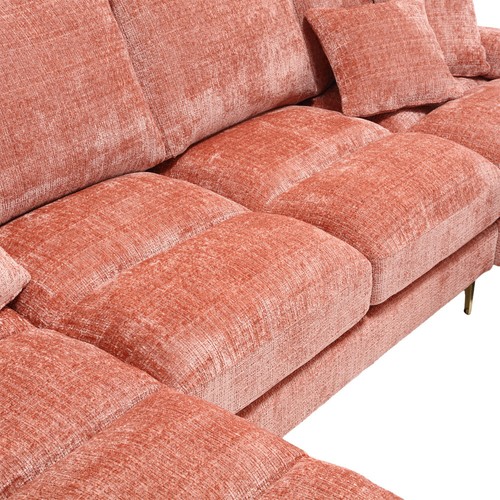 Modernes Großes Chenille U-Shape Sektionssofa mit Doppelten Liegesitzen, Rosa - Bild 22 von 22