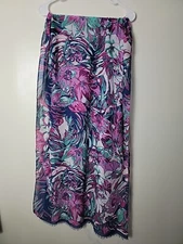 Charming Charlie Blue Pink Green Purple White Floral W Fringe Rectangle Scarf