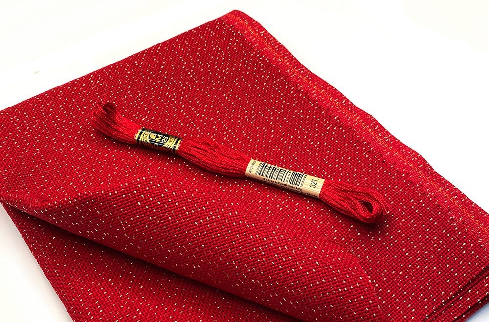 Zweigart Cross Stitch Fabric 20ct Lugana Bellana Gold Red 3256