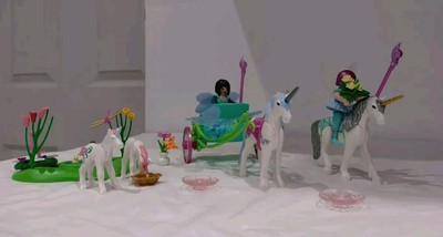 Playmobil Fee & Einhorn Konvolut 4 Einhörner 2 Feen Entenfamilie & Teich Posten. 