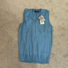 NWT Vintage Sweater Vest L Sleeveless Deadstock USA Blue Virgin Acrylic Vneck