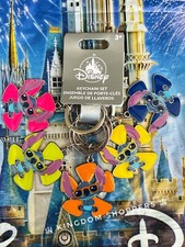 DISNEY PARKS Stitch Flower Flair 5 Piece Keychain Set Bag Charm New
