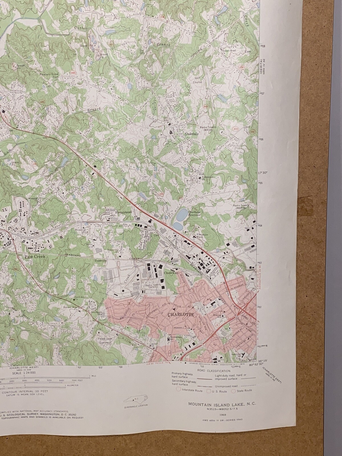 Charlotte North Carolina Mountain Island Lake Old Map 1969