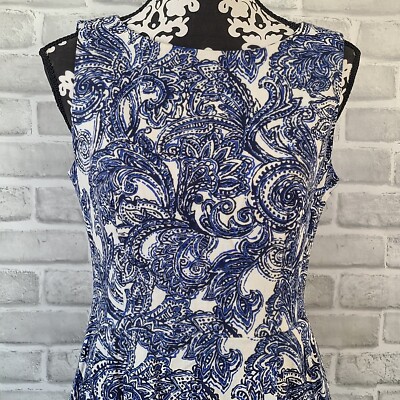Anne Klein Dress Linen Blend Floral Womens 4 Sapphire Blue White Pockets  NWT | eBay
