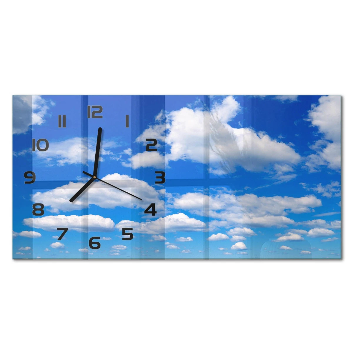 Reloj de Pared Rectangular Vidrio Templado Premium Nubes en el Cielo 60x30 cm