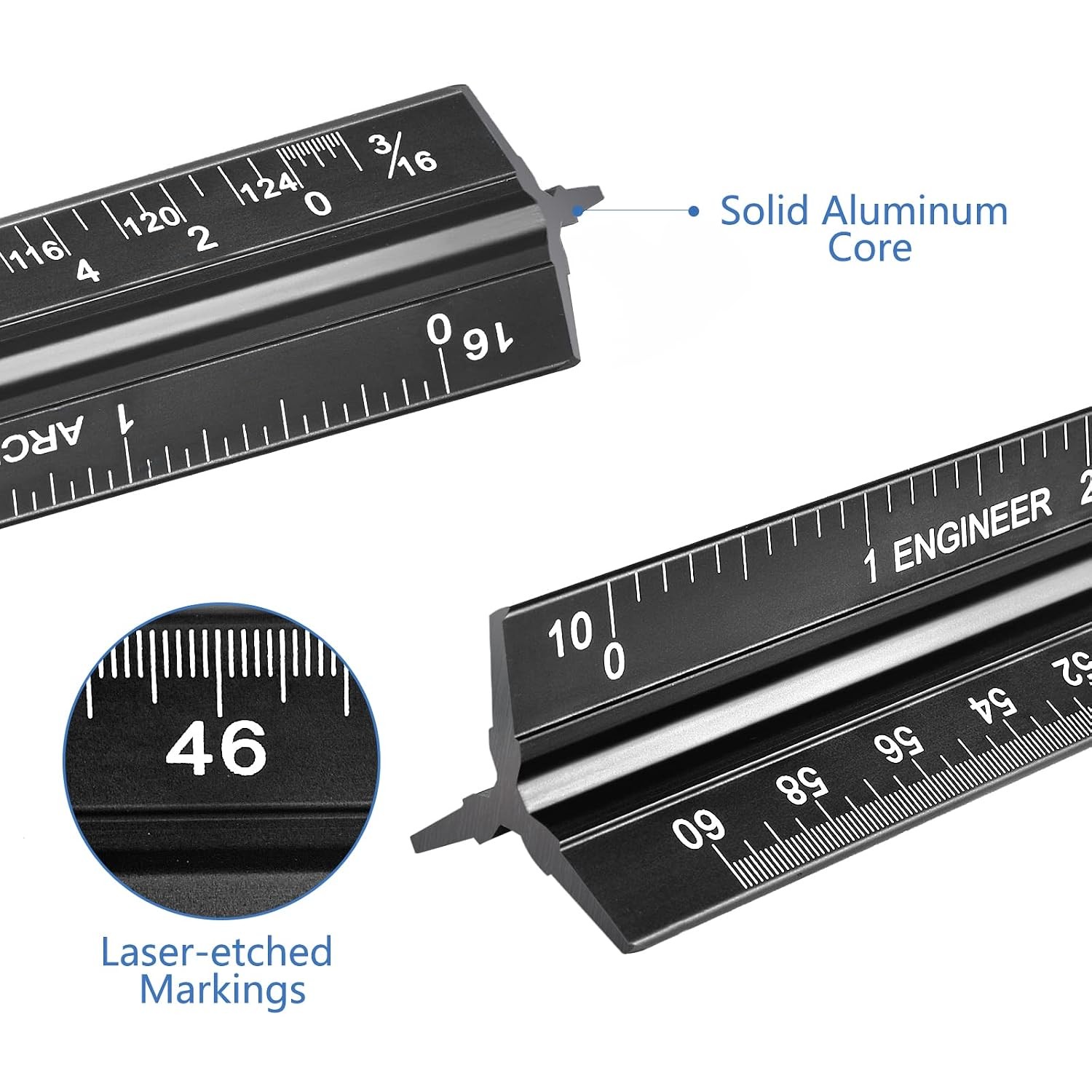 Architectural Scale Ruler Set 3 Piece 12 Inch Black Aluminum Laser ...