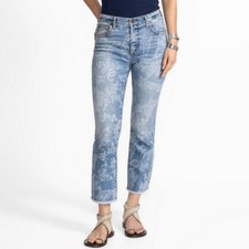 Johnny Was Sydnee Cropped Baby Boot Jeans Size 25 Butterfly Print Raw Hem New