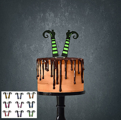Glitter Upside-Down WITCH LEGS Halloween Cake Topper 5.5'' Tall Choose Color