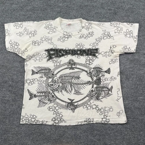 Fishbone Pushead Skeleton Fish AOP Shirt Large 1990s vintage concert t-shirt, vintage, size L, single stitch, B+ condition
