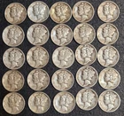 Mercury Dimes  90% SILVER Lot 25 Coins 1920-1945 No Reserve