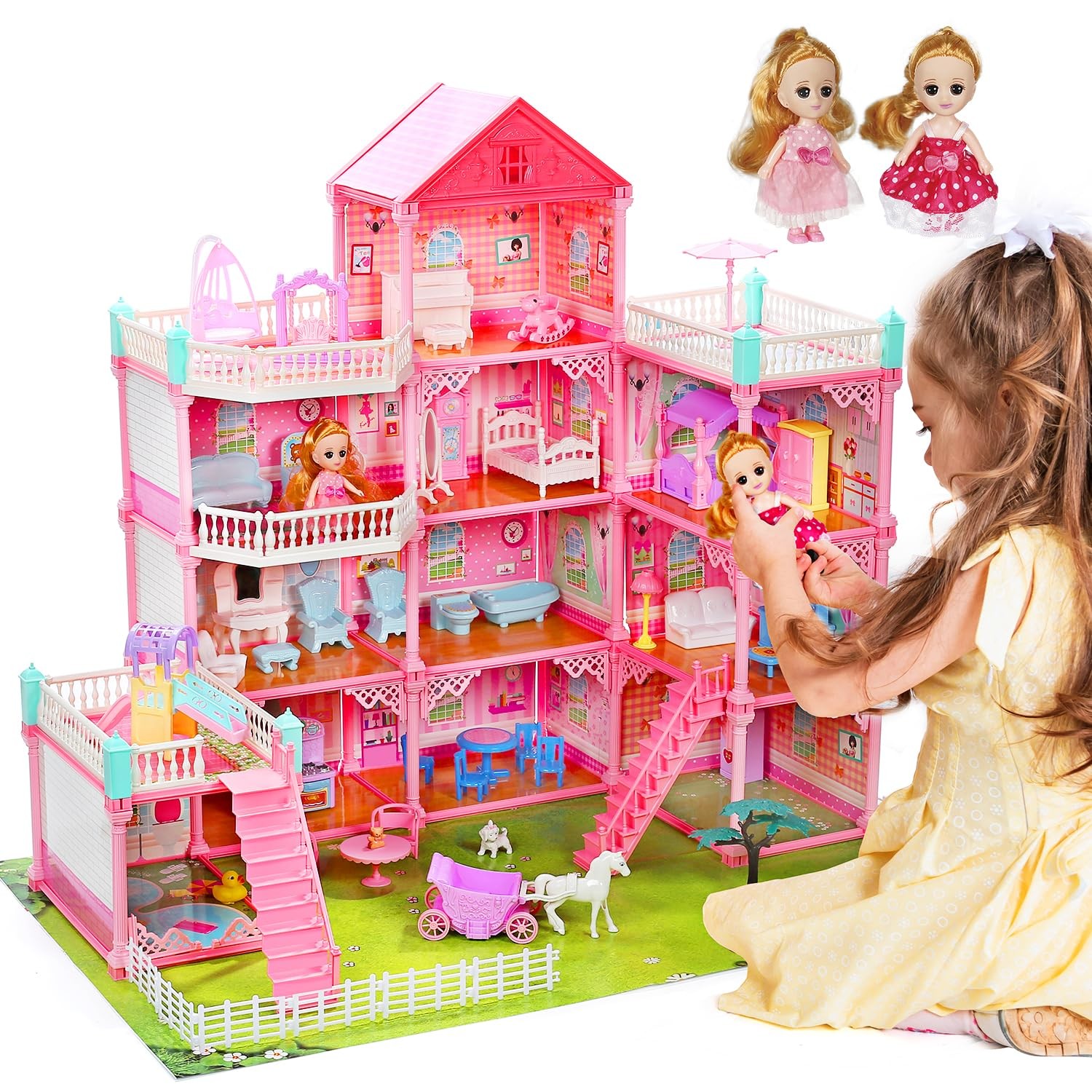 Villa Playset for Girls Ages 3-7, 4-Story 12 Room House with