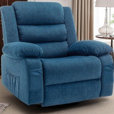 Recliner Chair Wide Rocker Chair Rocking Chair with Massage and Heat Blue