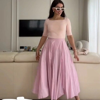 ZARA NEW SS25 WOMAN ZW COLLECTION FLared COTTON SKIRT Pink | 9479
