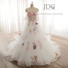 Garten Hochzeit Brautkleid Ballkleid Party Maßanfertigung 32-60 farbige Spitze