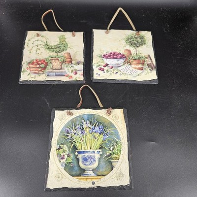 Decorative Slate Wall Art Set 3 Annie LaPoint Botanical Garden Kitchen Evergreen