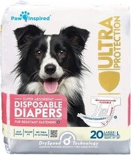 Paw Inspired Disposable Dog Diapers Size L Super absorbent. Pack 20.
