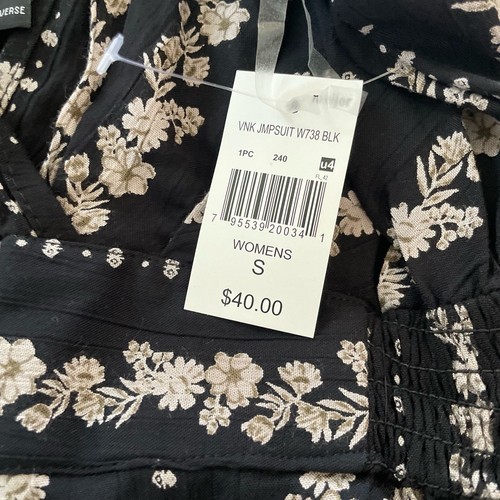 Tuta Boho Angie nera bianca scollo a V gamba spaccata motivo floreale nuova con etichette taglia small - Foto 4 di 5