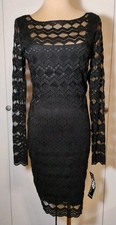 Jump NWT Junior Womens S Black Long Sleeve Lace Overlay Lined Bodycon Dress 