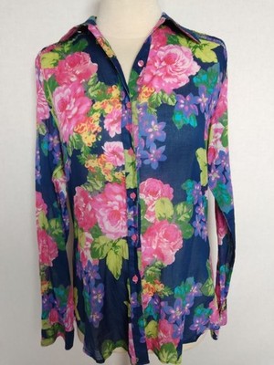 Damen Bluse Oberteil bunte Blumen leicht 100% Baumwolle von MILANO Design Gr.40