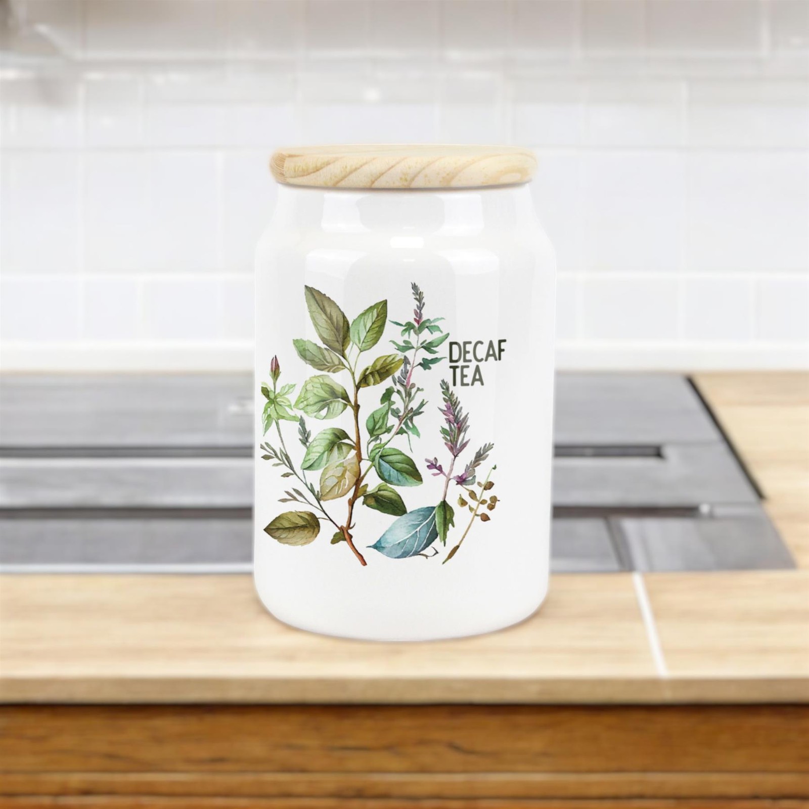 Ceramic Tapered Watercolour Herbs Canister - Rooibos Tea Storage Container