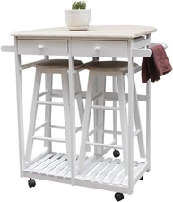 Kitchen Rolling Carts,Foldable Dining Table Cart w/Stools Handle,Breakfast Table