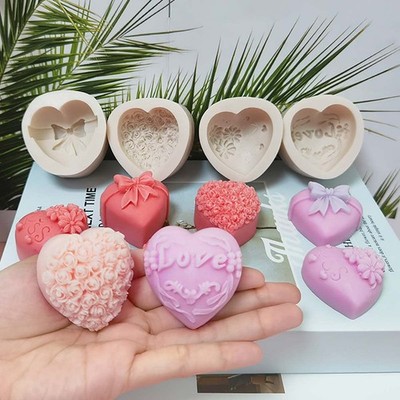 4 Pack Heart Resin Rose Flower Silicone Mold for Candle, xq-heart-4-pack