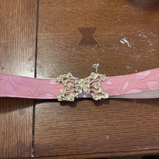 Vintage Bouquet Rose Tone Fabric Belt Gold Tone Buckle