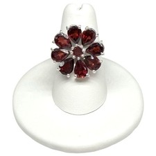 Garnet Ring Size 6.5 Flower Shaped Solid 925 Sterling Silver Daisy Multi Stone
