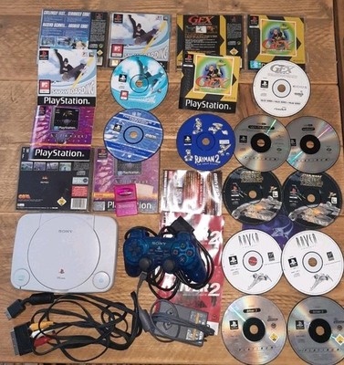 PS1 PlayStation 1 Spielekonsole Slim SCPH-102 + Controller Blau Trans + 9 Spiele
