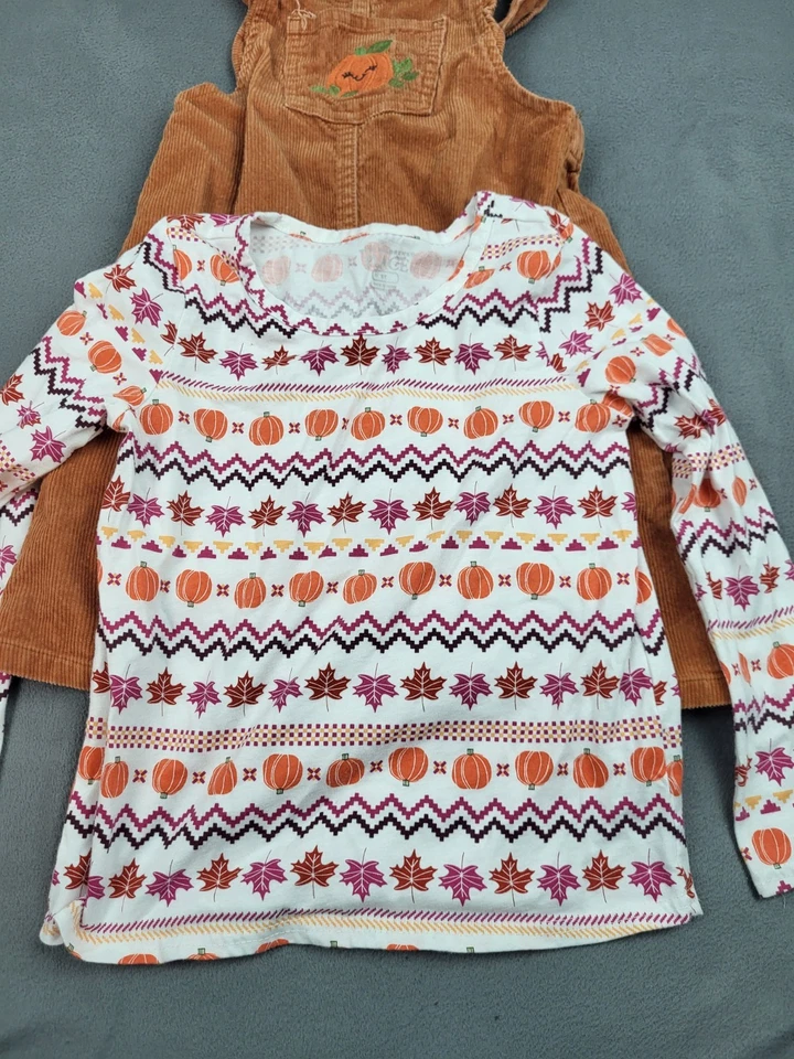 The Childrens Place Pumpkin Overalls Girls 5T Orange Set Shirt AOP Halloween Set - Image 2 of 4