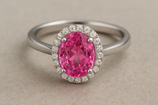 Lab Pink Sapphire Halo Ring 925 Sterling Silver 9X7 mm 2 ct Gem Made To Order