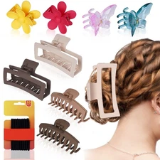 Women’s Christmas Hair Accessory Gift –9 Pack Big Claw Clips+10 Ties, Non Slip