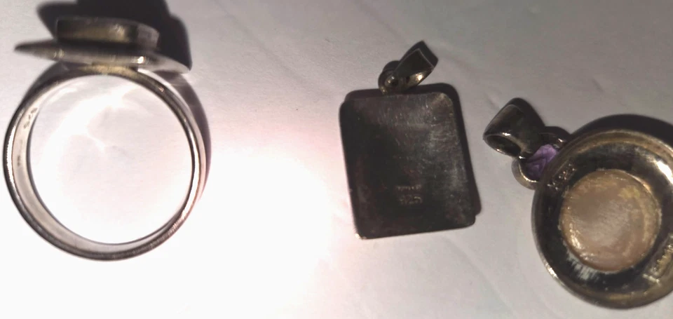 批量 3 925 银粉红色珍珠母紫色紫水晶吊坠 8 1/4 戒指 — 第 4/4 张图片