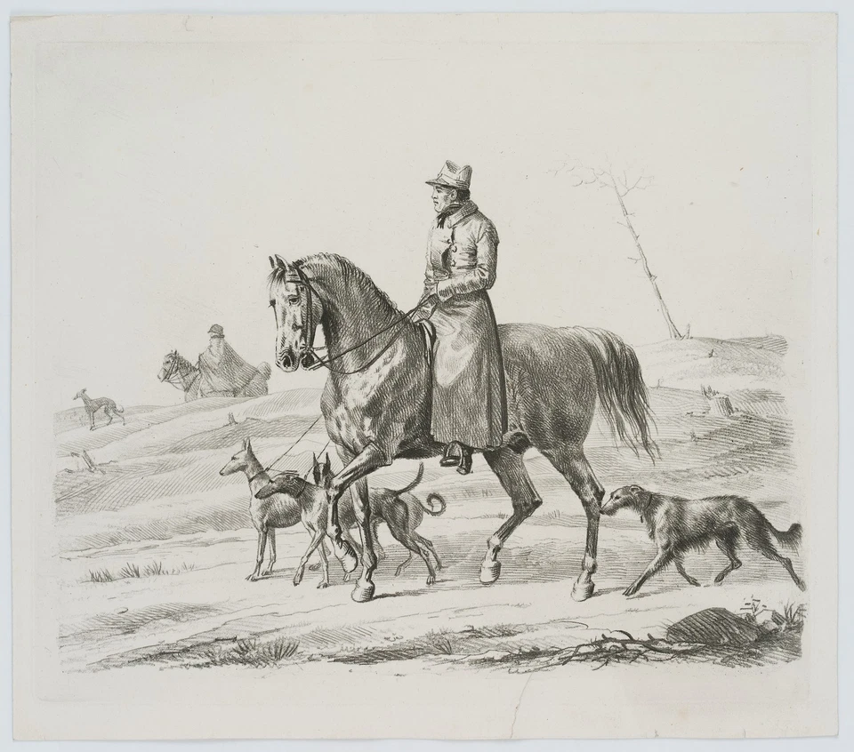 F. KRÜGER (1797-1857), Reiter mit Hunden, um 1818, Lithographie Romantik - Bild 3 von 4