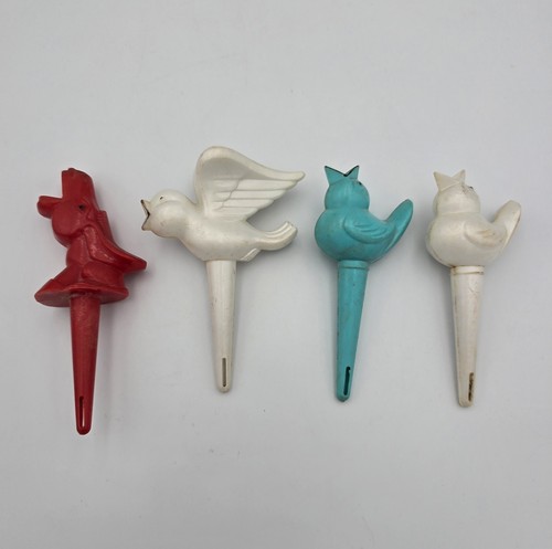Vintage Waterette Plastic Self-Watering Plant Spike Lot of 4 Blue Bird Red Horse