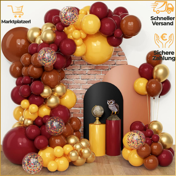 Luftballon Girlande Burgund Gold Geburtstag Helium Ballons Kinder Jungen-image