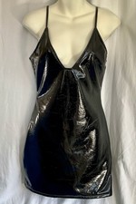 Windsor Party Bodycon Mini Slip Dress Evening Spaghetti Glossy Black Sz S