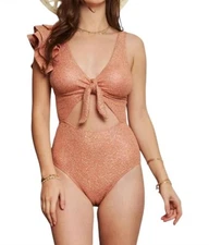 Davi & Dani Glitter Cut Off Ruffled Swimsuit Apricot