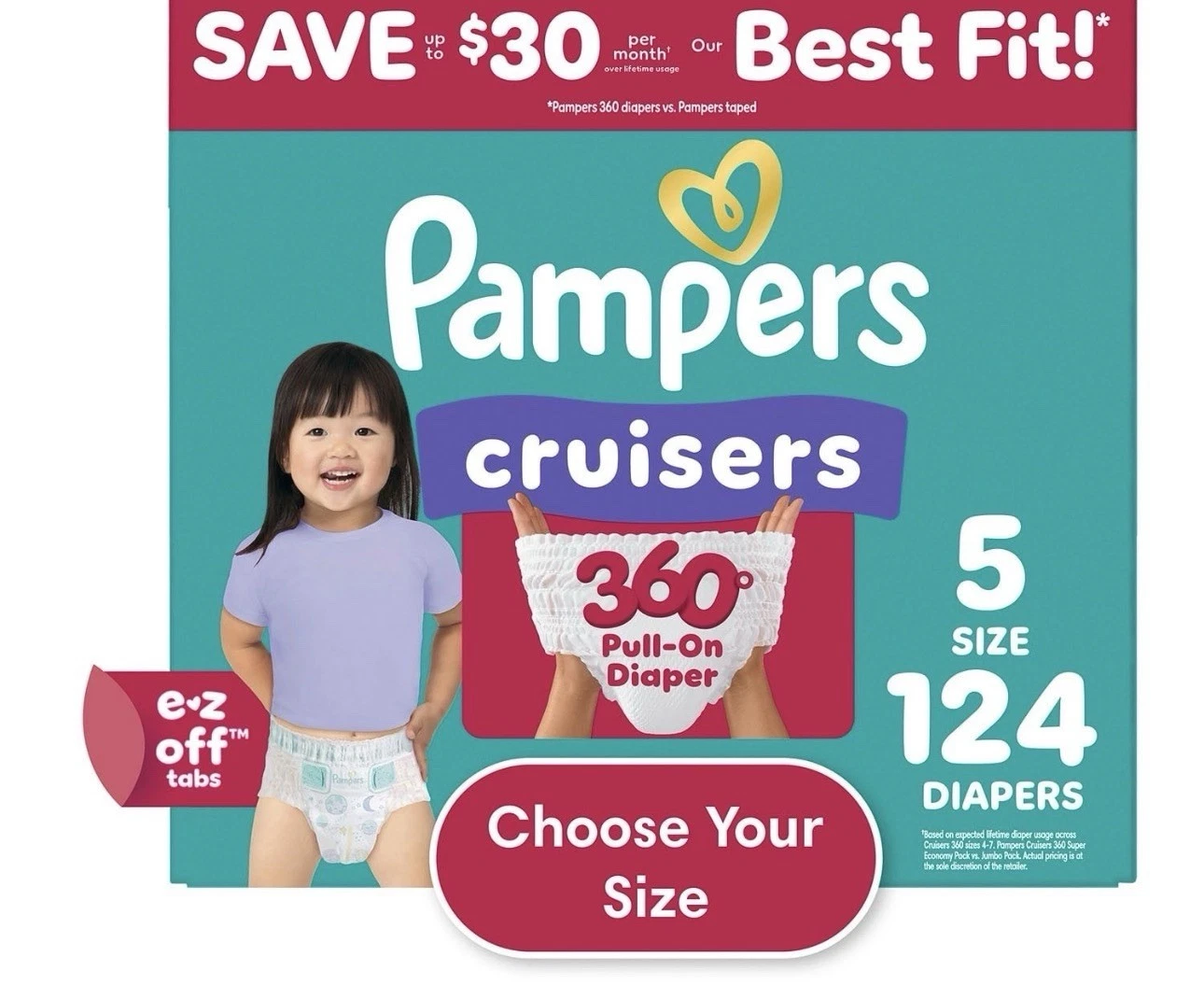 Pampers Cruisers 360 Pull-On Diapers Size 5 , 27+ lbs - 124 Count