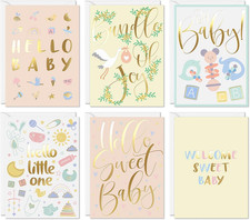 Baby Shower Card Pack of 24. Unisex Greeting Cards with Gold Print & Gender Neut