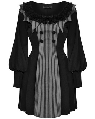 Dark In Love Gothic Lolita Puppe Fledermaus Flügel Kleid - schwarz & grau gestreift