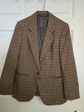 Vintage 1980's Brooks Brothers Women's Brown Houndstooth Tweed Blazer Made USA