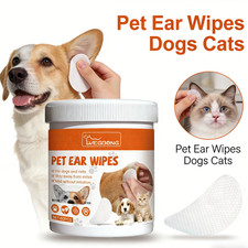Pet Ear Wipes for Dogs Cats Cleaning Remove Ear Mites Wax Odor Aloe Vera Gentl